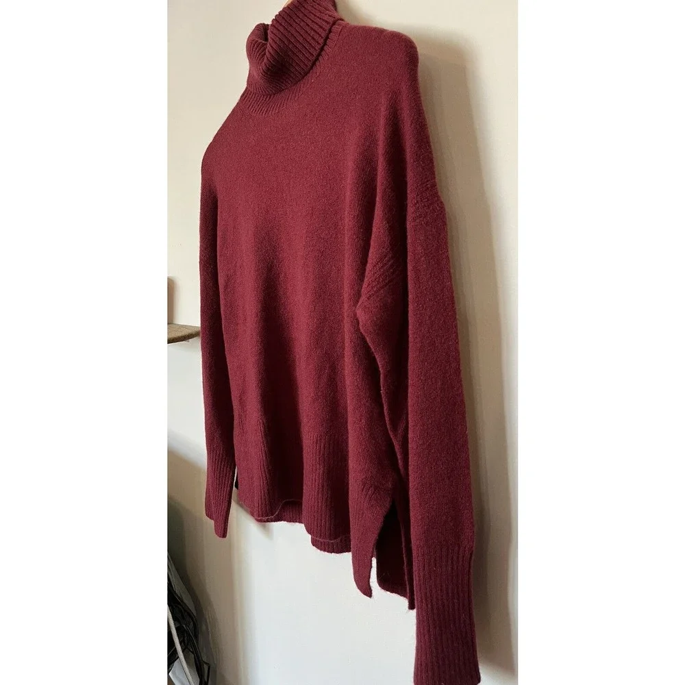 J Crew Dark Red Merino Alpaca Wool Blend Oversized Turtleneck Sweater XS